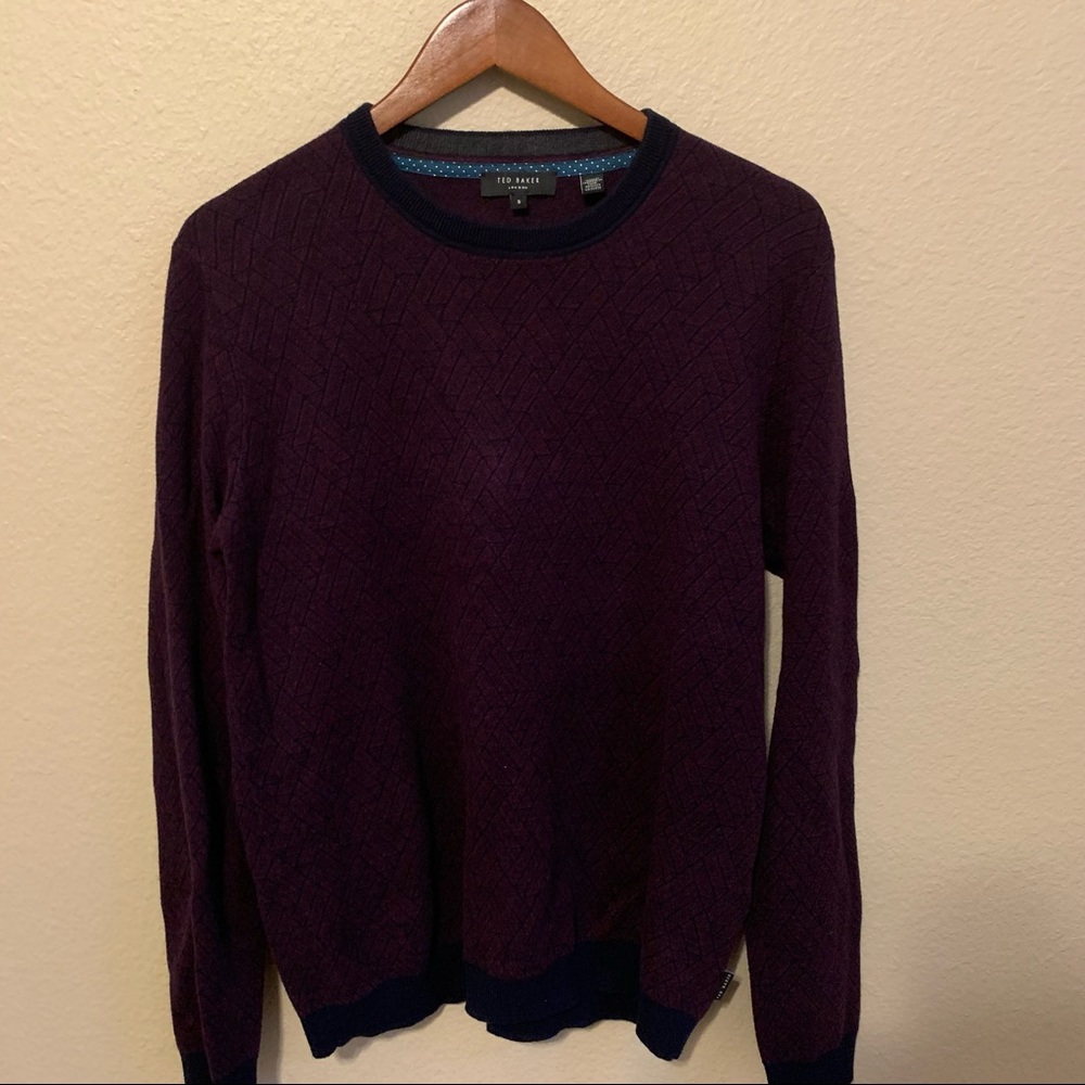 Ted Baker Patterned Wool Blend Crewneck Sweater